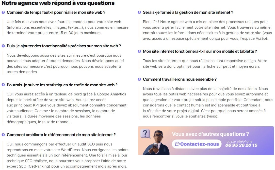 FAQ agence web paris éléments de réassurance

