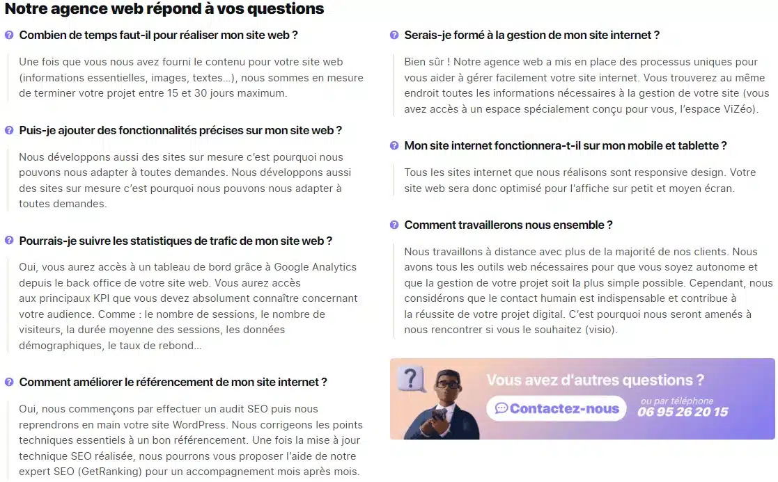 FAQ agence web paris éléments de réassurance
